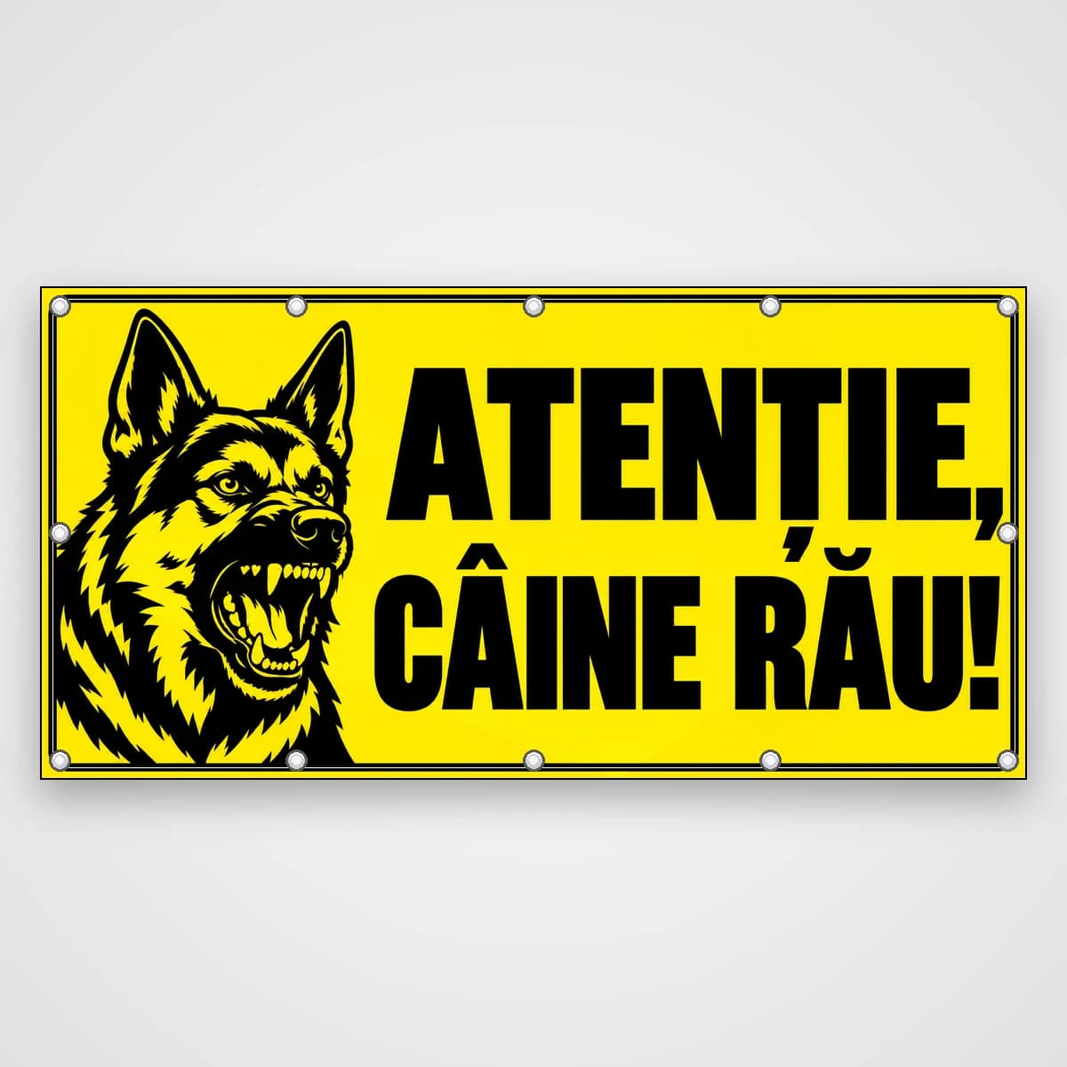 Banner Atenție, câine rău! – galben și negru