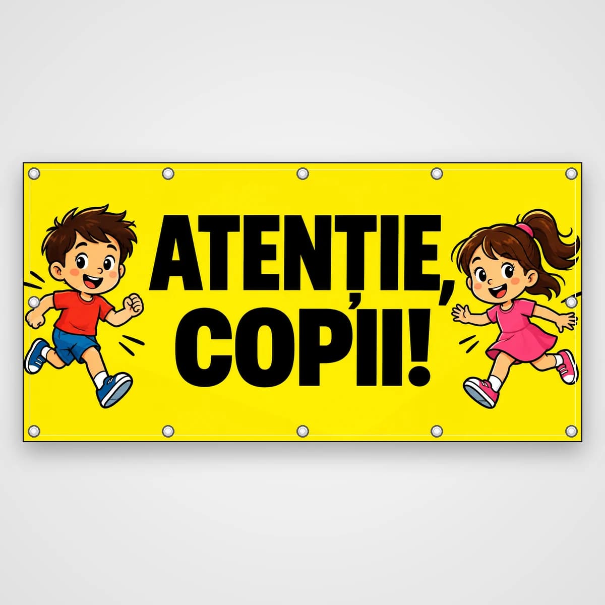 Banner Atenție, copii! – galben
