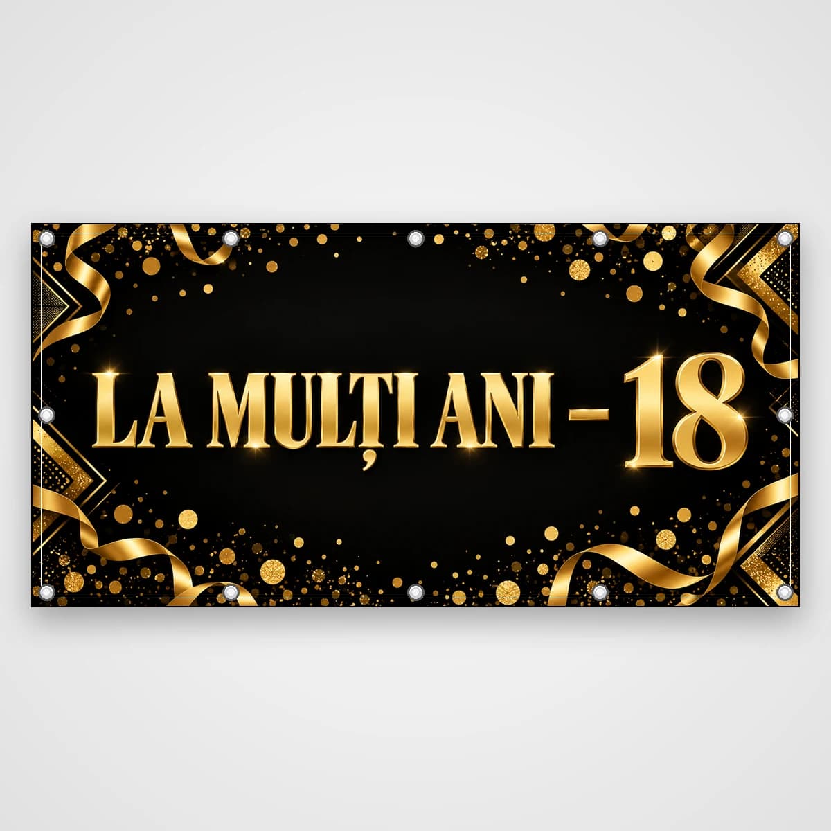 Banner La mulți ani 18 – majorat auriu și negru