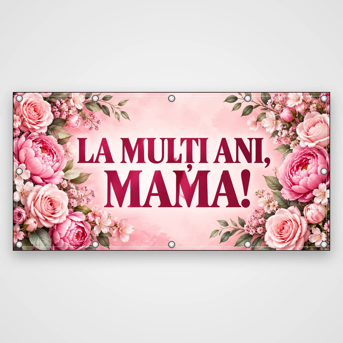 Banner La mulți ani, mama! – flori roz