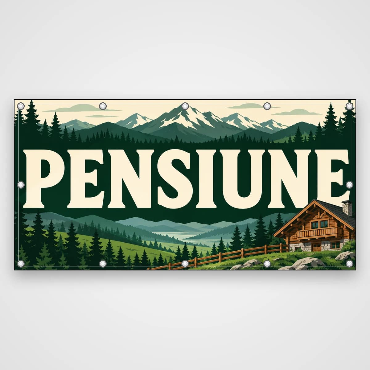 Banner Pensiune – casă de lemn la munte