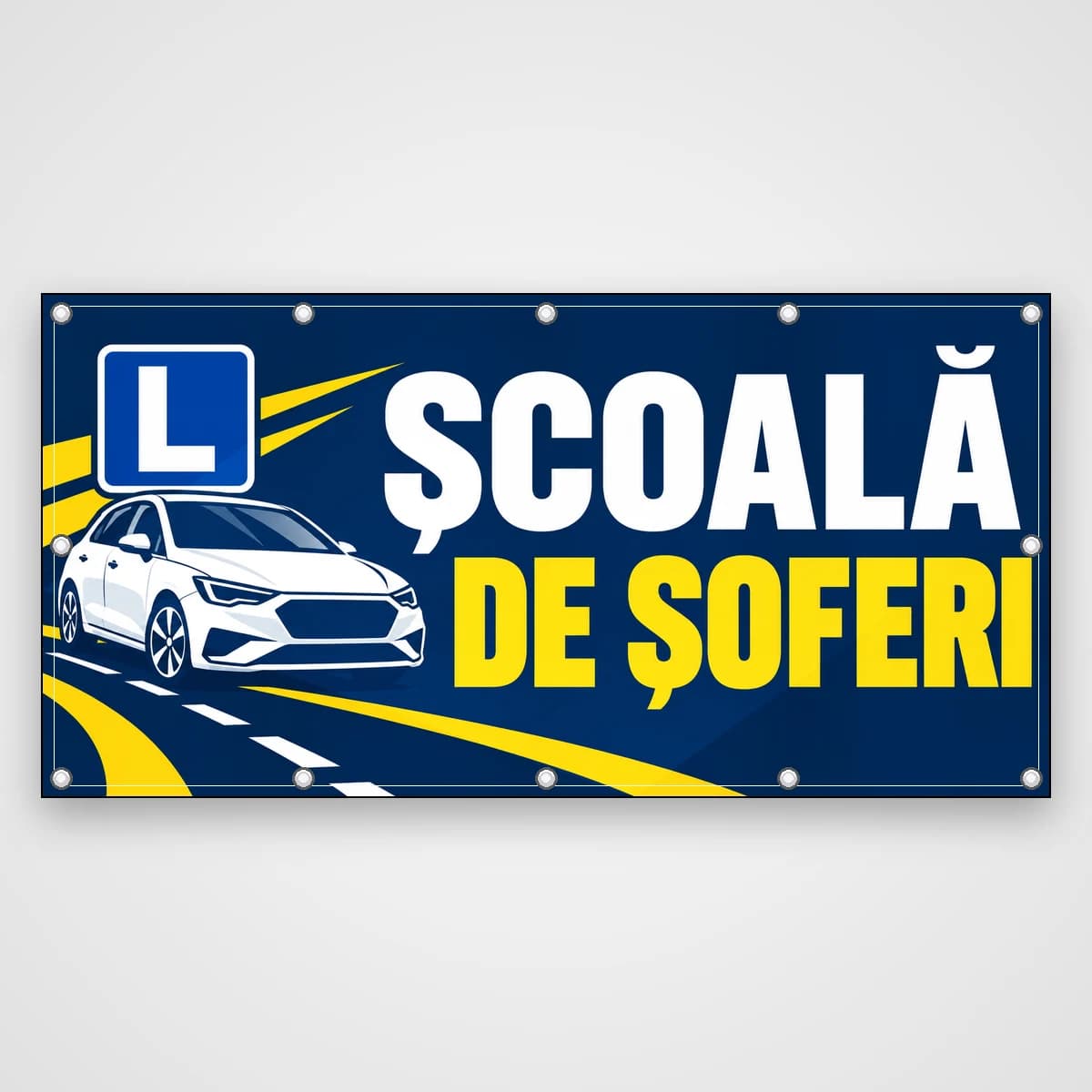 Banner Școală de șoferi – mașină și litera L