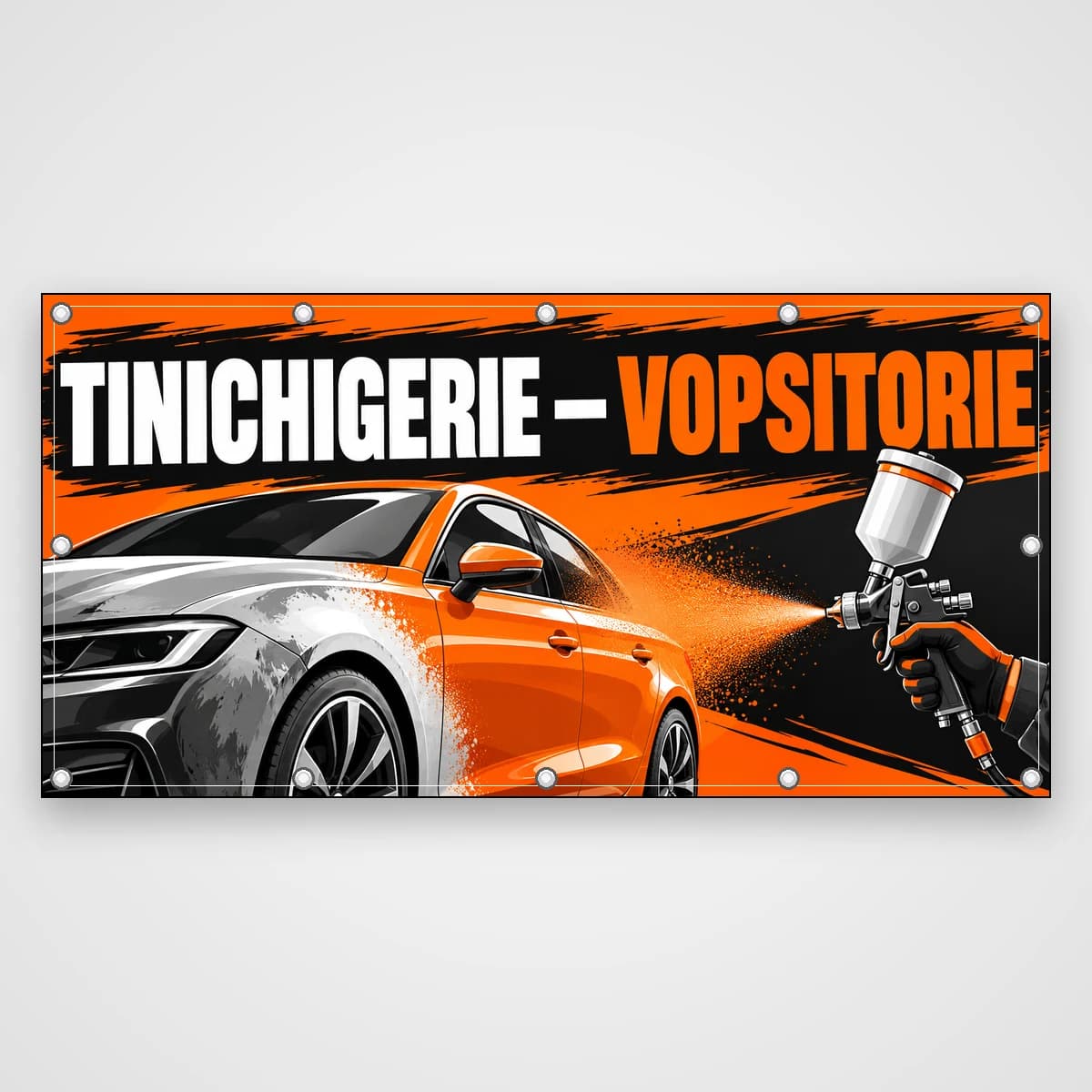 Banner Tinichigerie – vopsitorie auto, portocaliu