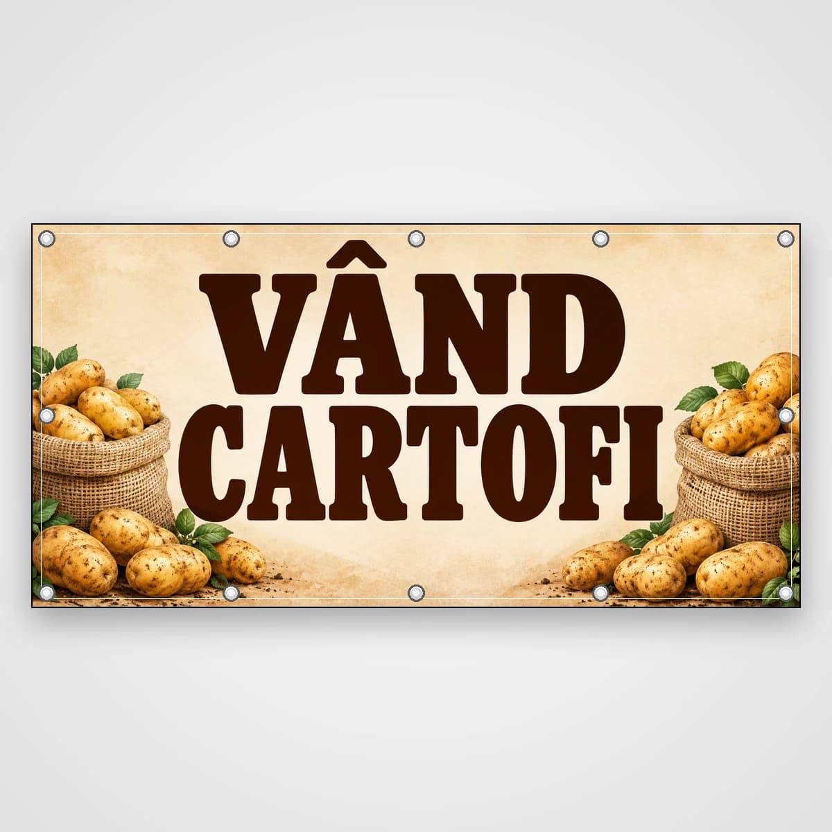 Banner Vând cartofi – saci rustici
