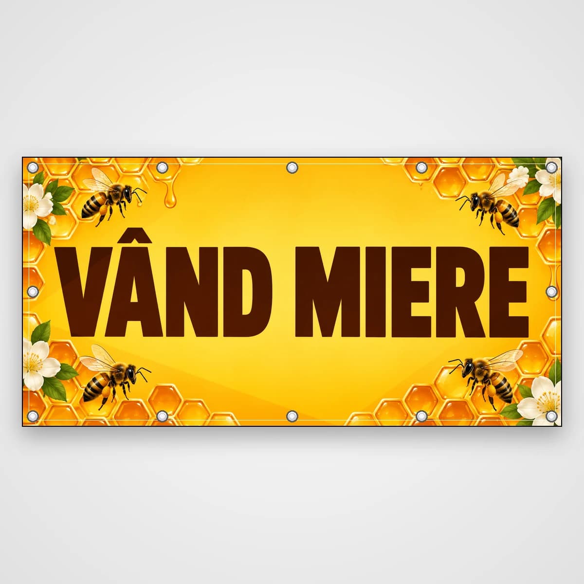 Banner Vând miere – albine și fagure
