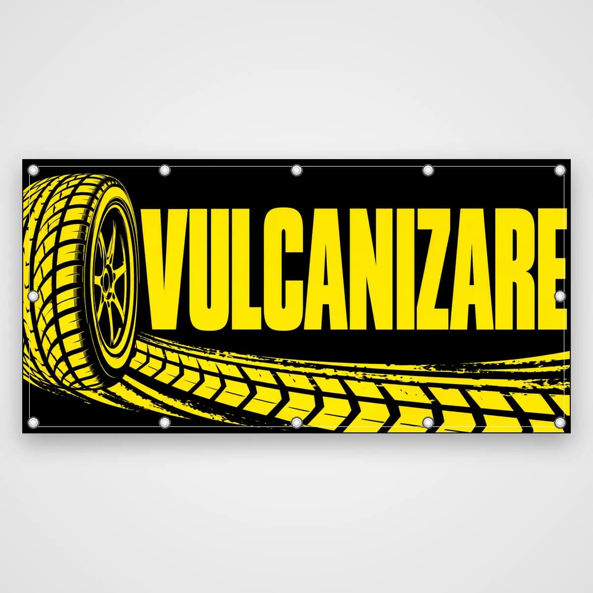 Banner Vulcanizare – anvelopă galben și negru