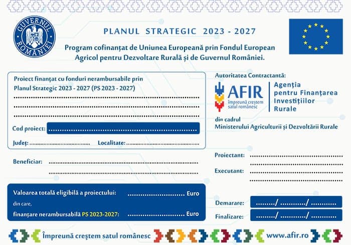 Placă AFIR - Modernizare Exploatații (50x70cm)