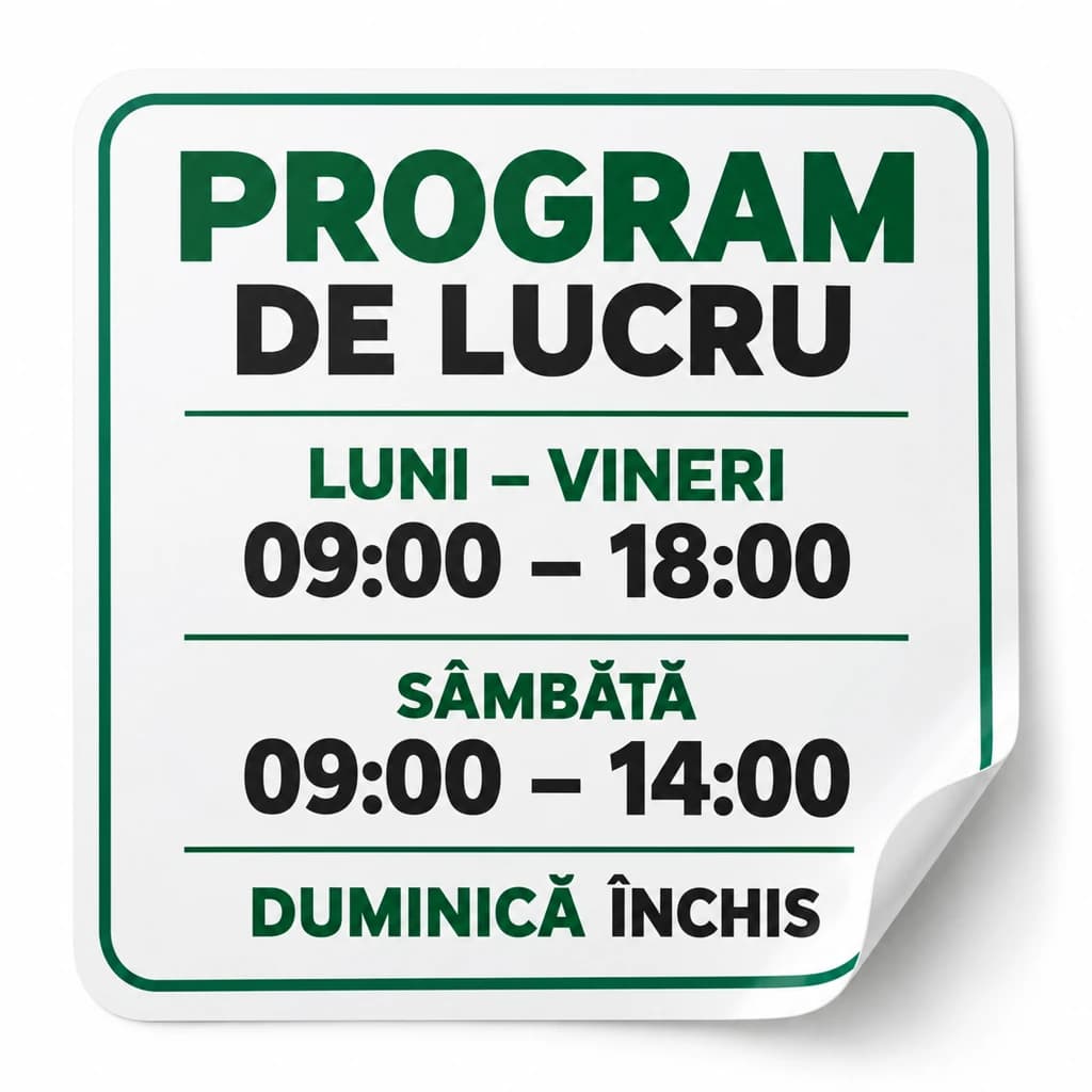 Autocolant program de lucru pentru ușă și vitrină · 1 bucată, 20 × 30 cm