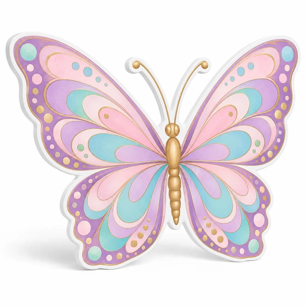 Decor PVC fluture pastel decupat pe contur · 1 bucată, 120 × 100 cm