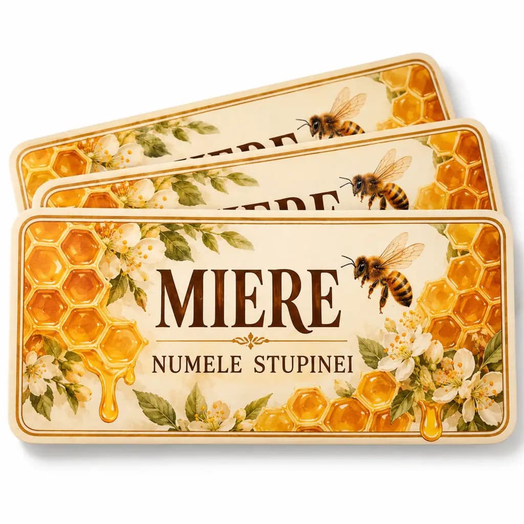 Etichete pentru miere personalizate cu numele producătorului · 50 bucăți, 8 × 6 cm
