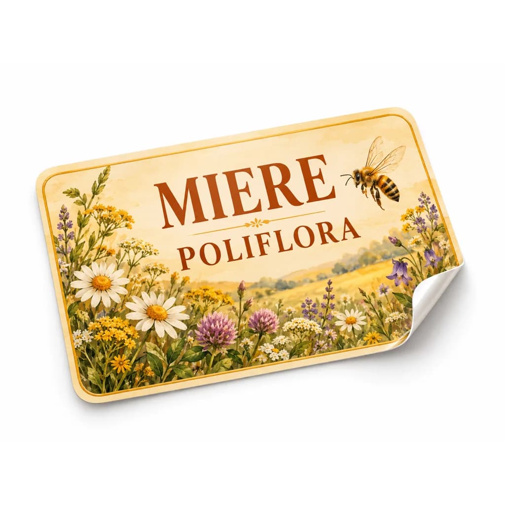 Etichete pentru miere polifloră · 50 bucăți, 8 × 6 cm