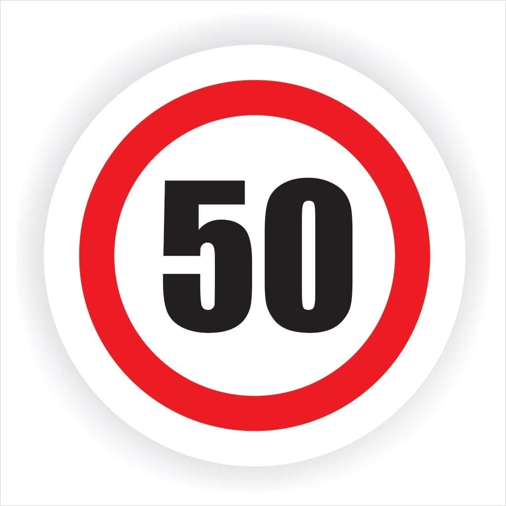 Semn Indicator Limitare viteza 50, autocolant, diametru 12 cm