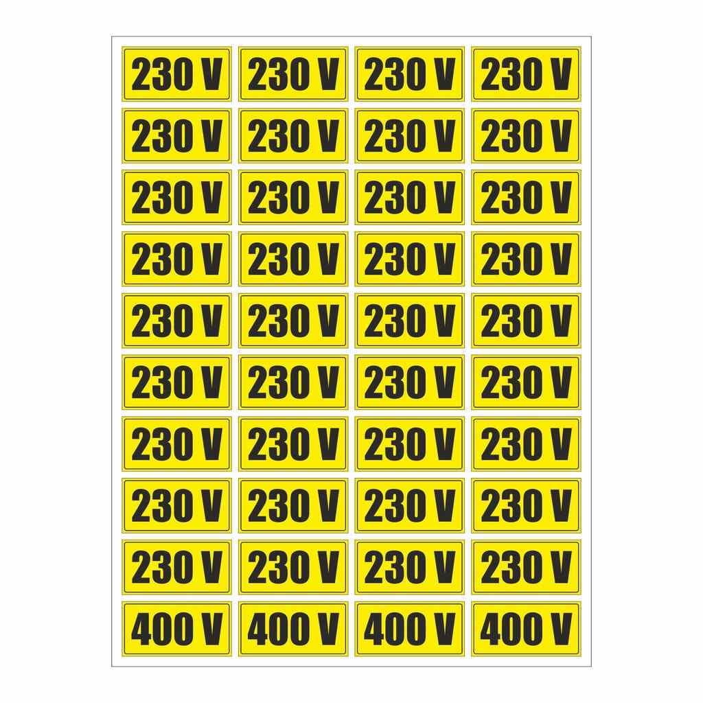 Semn Indicator Priza 220/ 400 V, autocolant, 25 x 15 cm