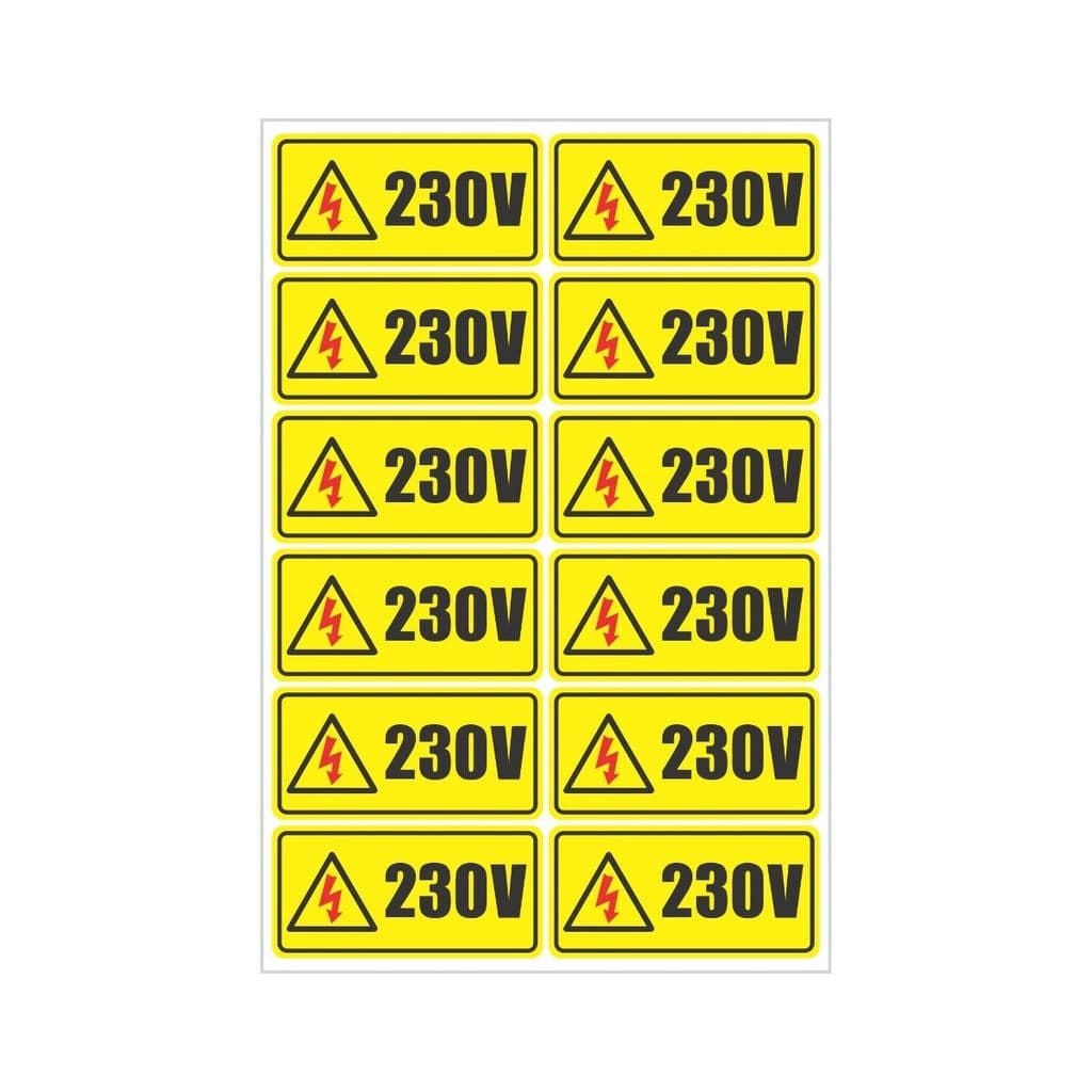 Semn Indicator Priza 230 V, autocolant, 9.5 x 4.5 cm, set 12 bucati