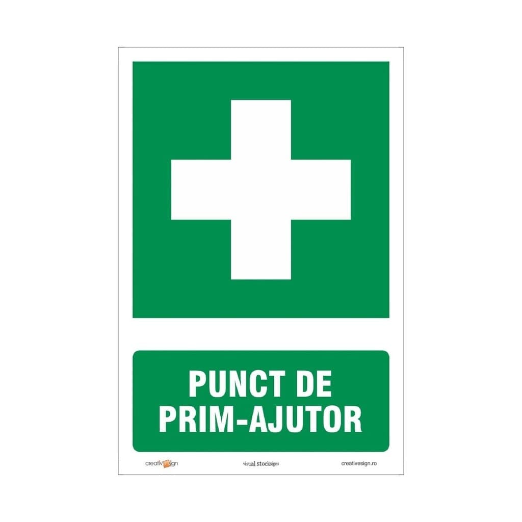 Semn Indicator Punct de prim ajutor, PVC, 20 x 30 cm