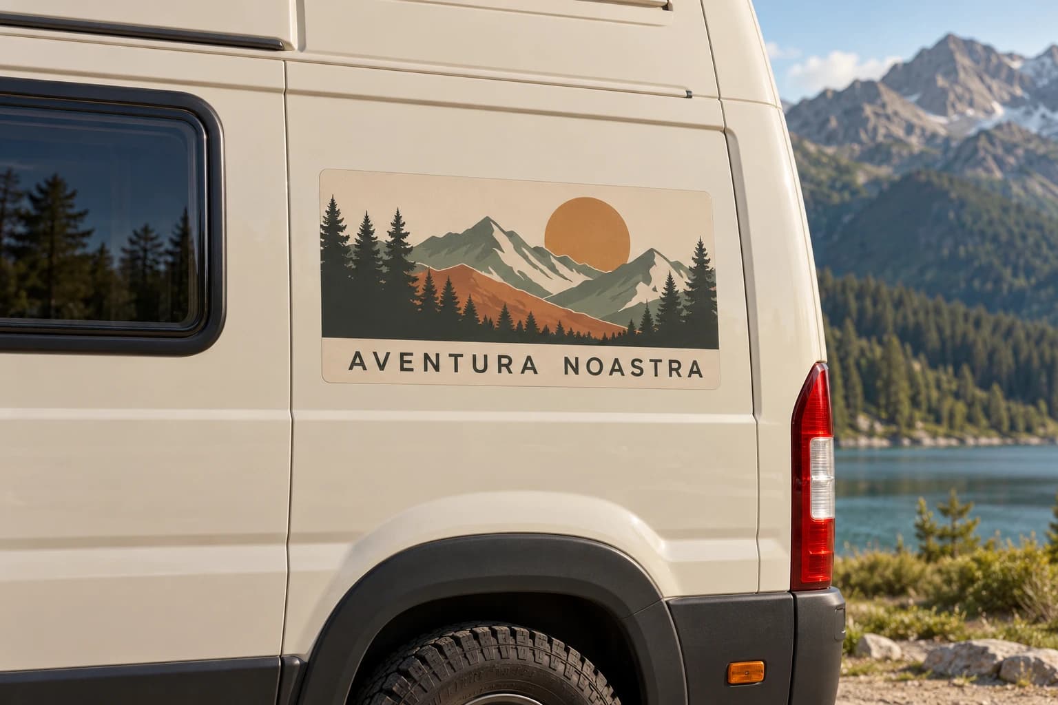 Autocolante auto Camping cu munți și nume
