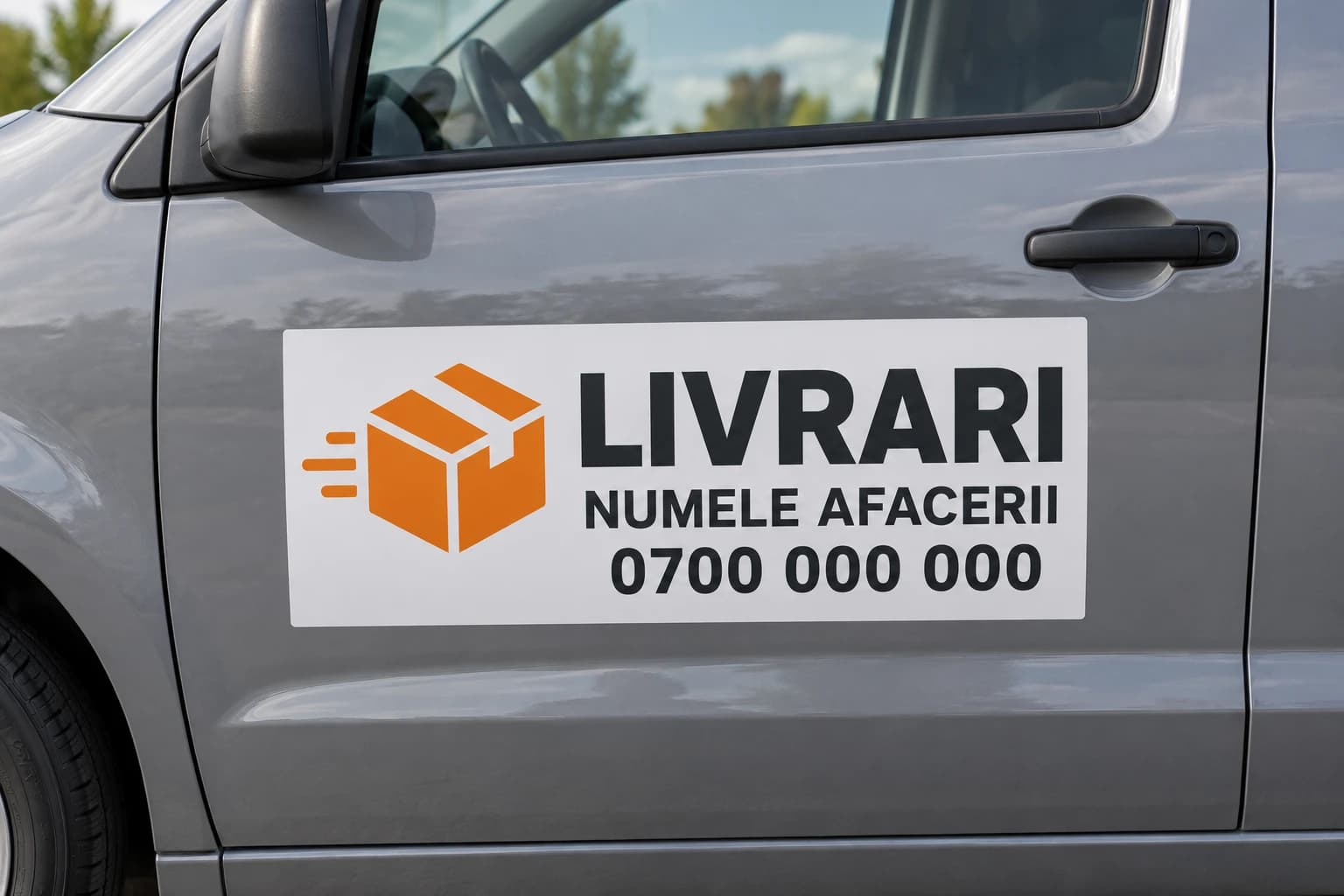 Autocolante auto pentru livrări cu nume și telefon