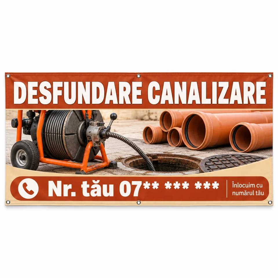 Banner desfundare canalizare cu numărul tău