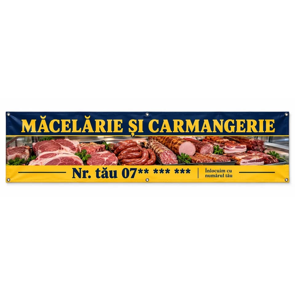 Banner măcelărie și carmangerie cu numărul tău