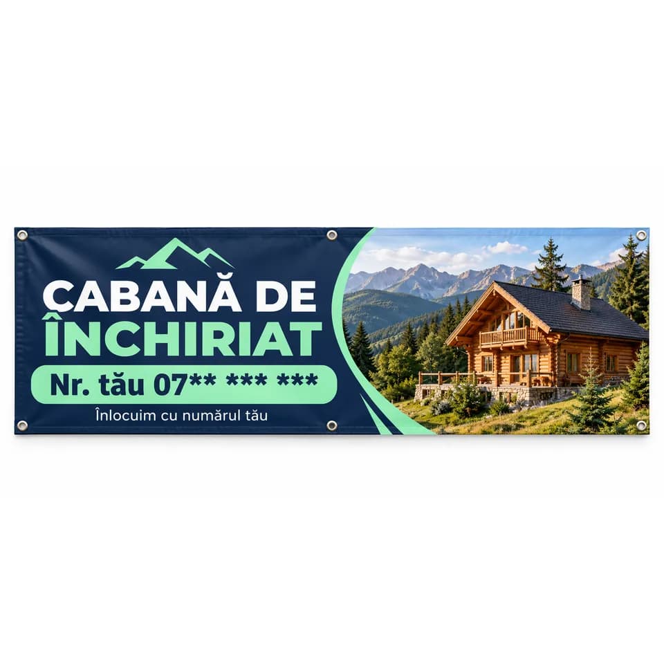 Banner cabană de închiriat cu numărul tău