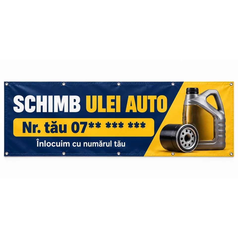 Banner schimb ulei auto cu numărul tău