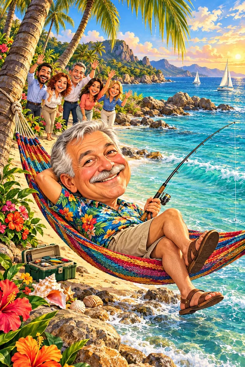 Exemplu de caricatură pe canvas – Pensionare (persoane fictive)