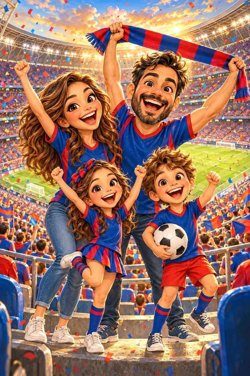 Exemplu de caricatură pe canvas – Fani sport (persoane fictive)