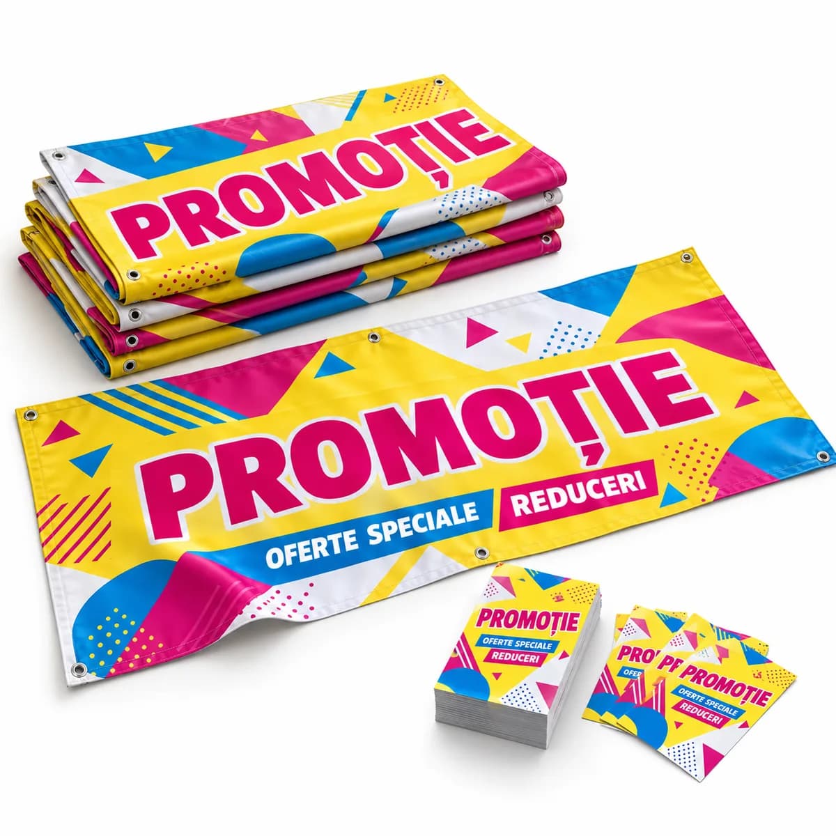 Pachet promo rapid: 5 bannere 100×50 + 100 flyere A5