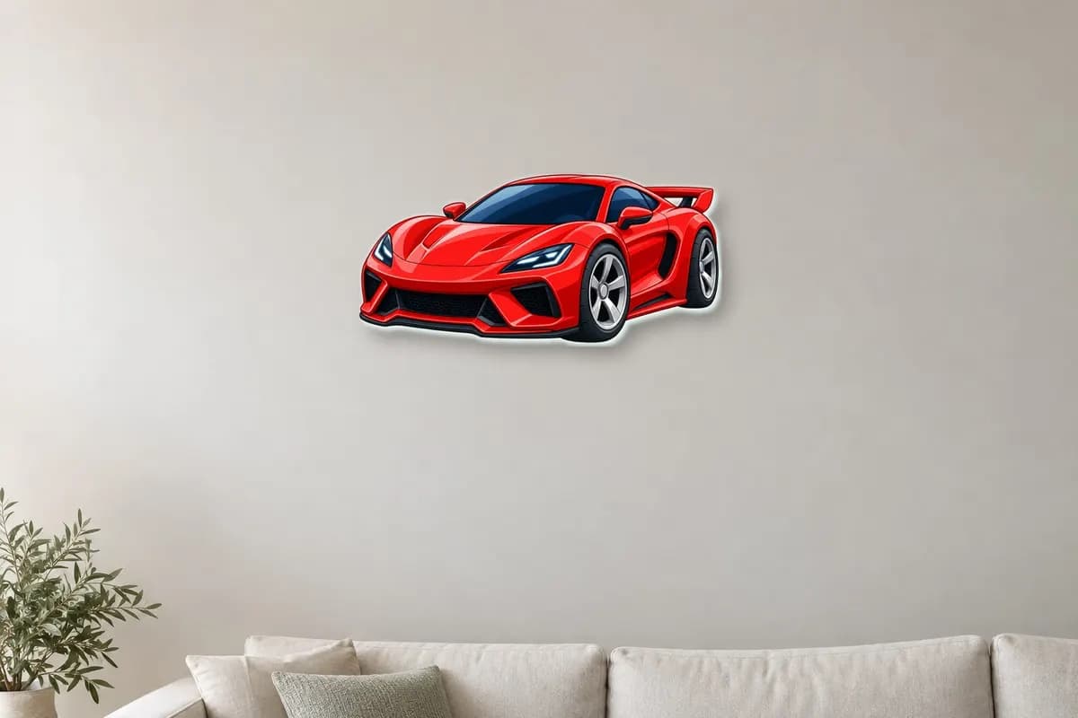 Decor plexiglas mașină sport pe perete (simulare)