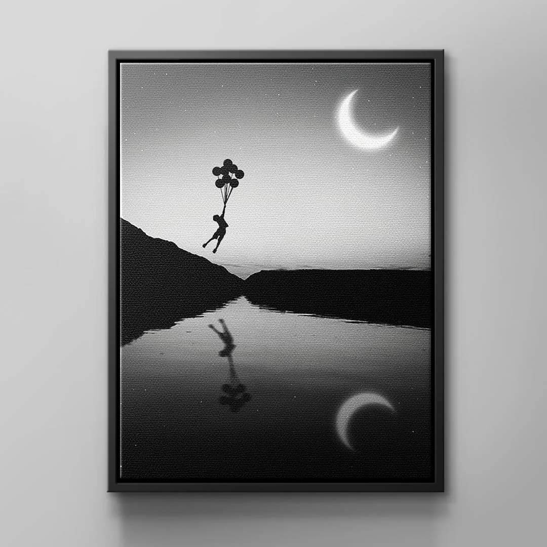 Tablou canvas copil cu balon sub lună – pentru dormitor