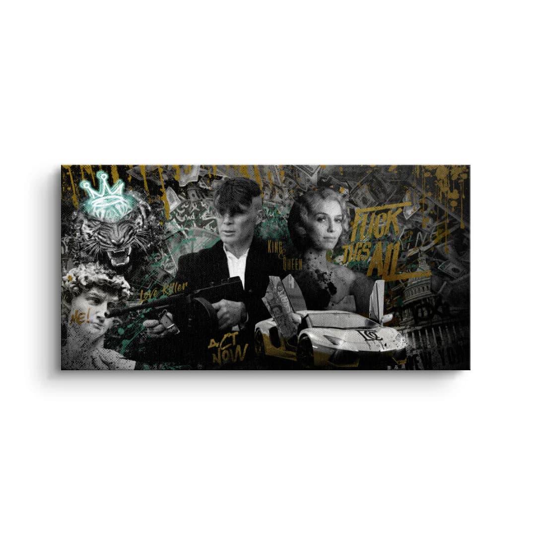 Tablou canvas gangster cu atitudine negru auriu – stil întunecat