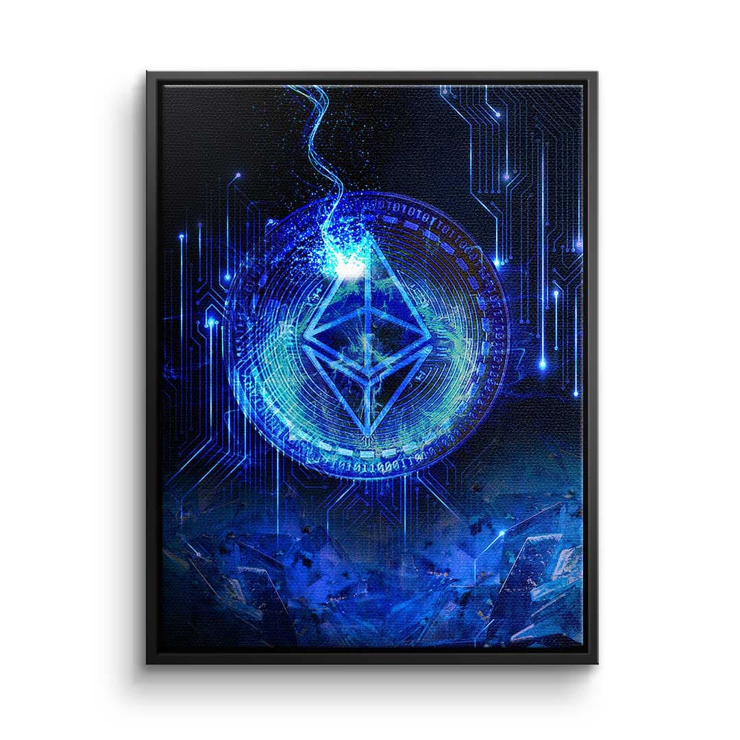 Tablou canvas ethereum futurist în cod matrix – decor cameră gaming