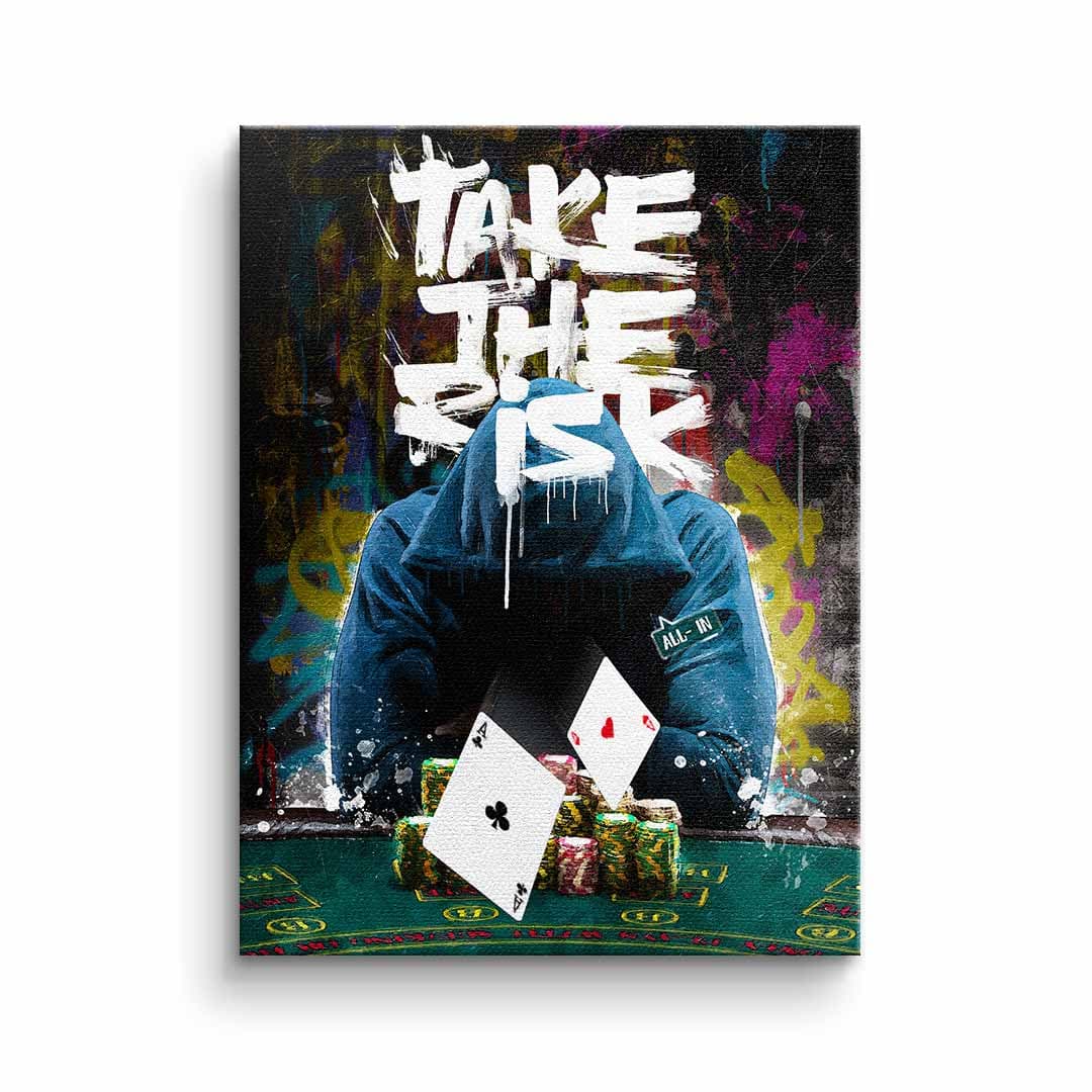 Tablou canvas jetoane de poker cu mesaj despre risc – stil cazinou