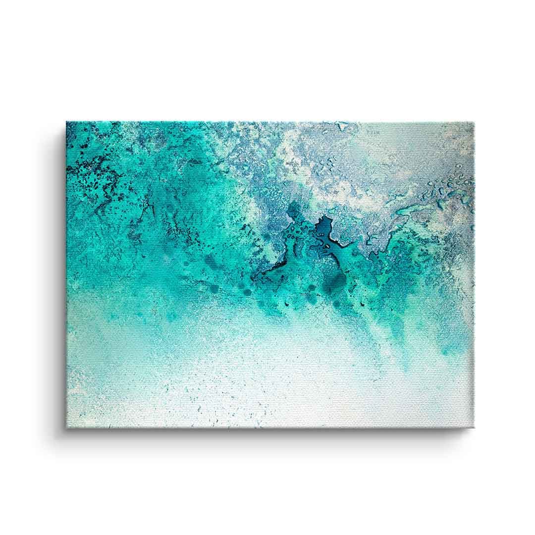 Tablou canvas abstract turcoaz cu alb de plajă – pentru dormitor