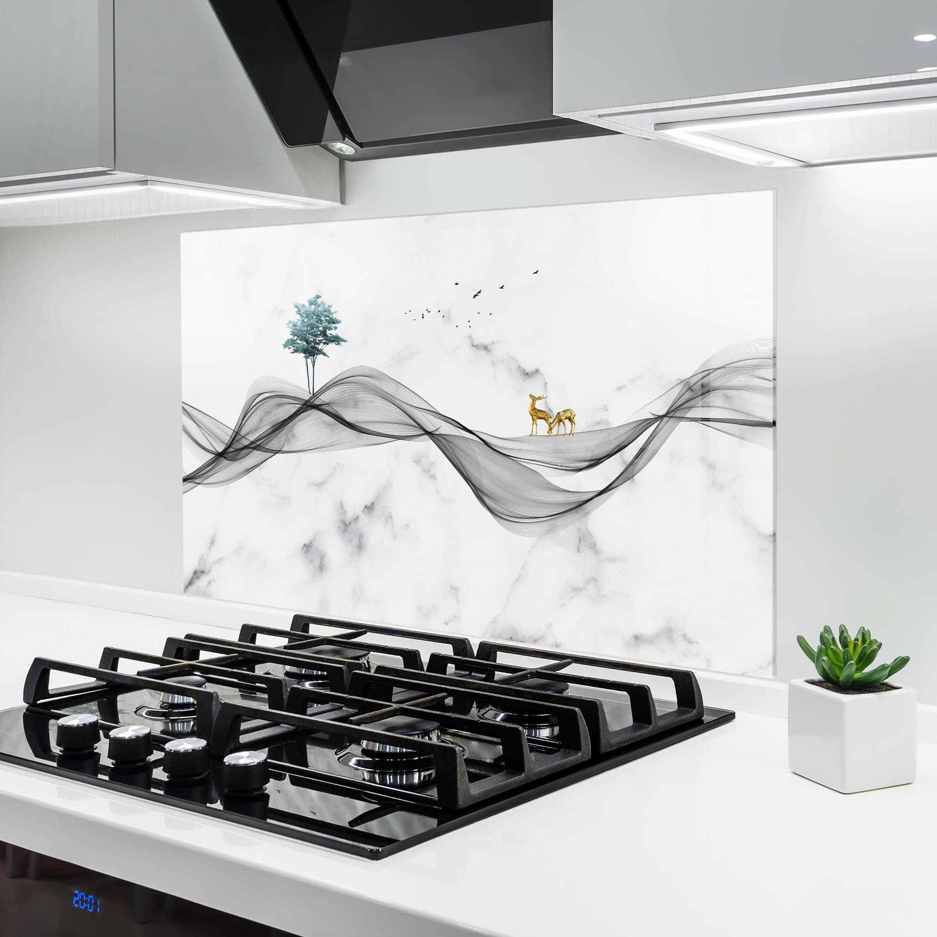 Panou Sticla Bucatarie Abstract Golden Landscape 1