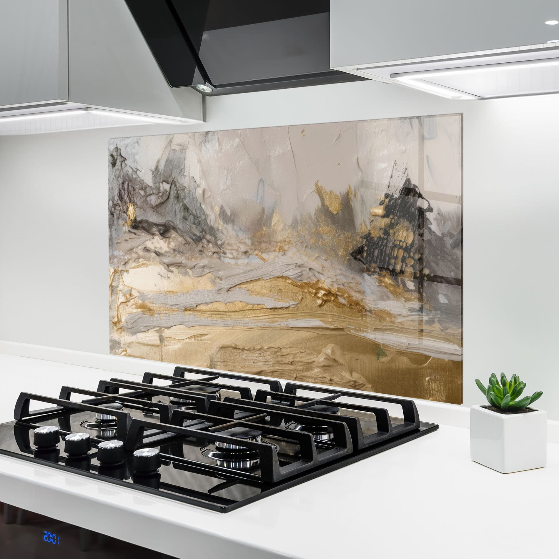 Panou Sticla Bucatarie Abstract White Waves