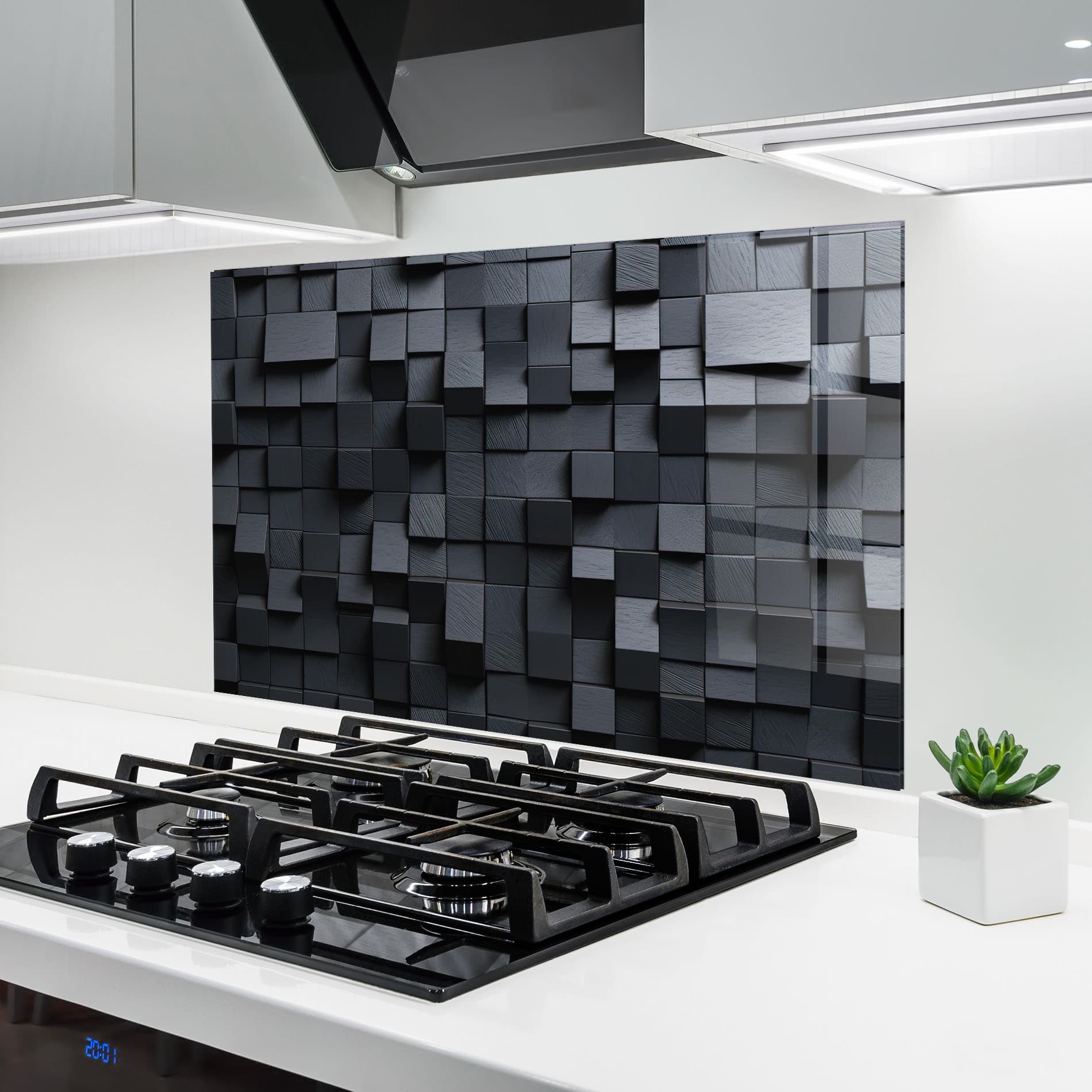 Panou Sticla Bucatarie Black Square Pattern