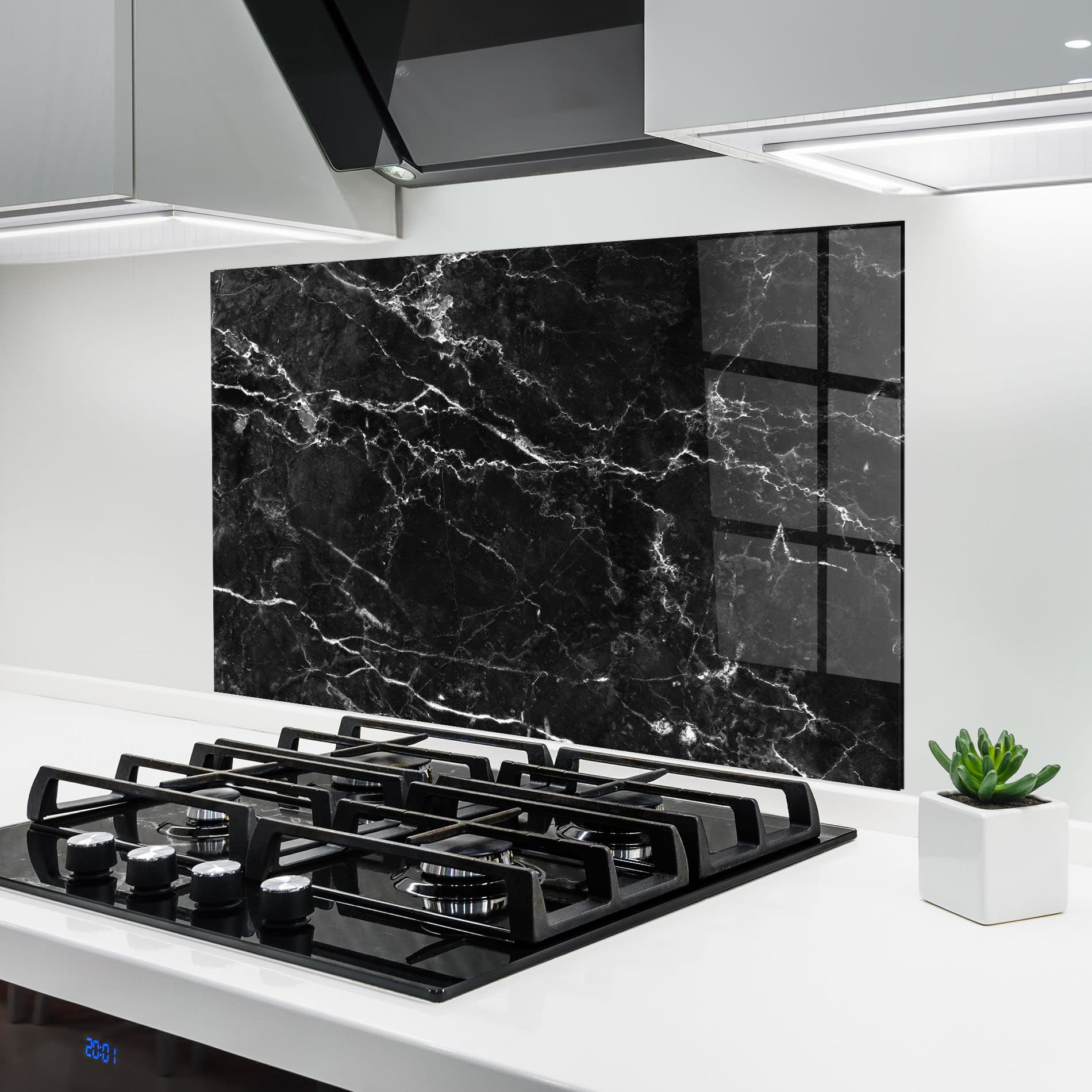 Panou Sticla Bucatarie Black White Marble