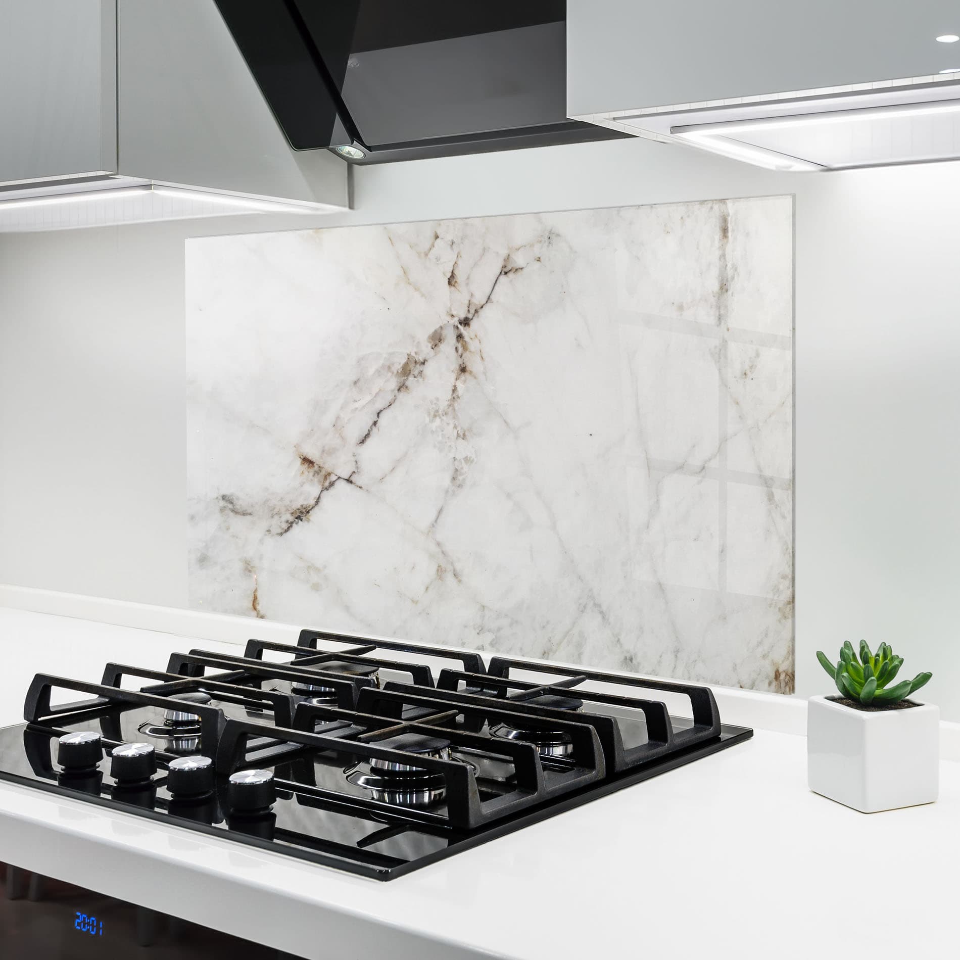 Panou Sticla Bucatarie Close Up White Marble