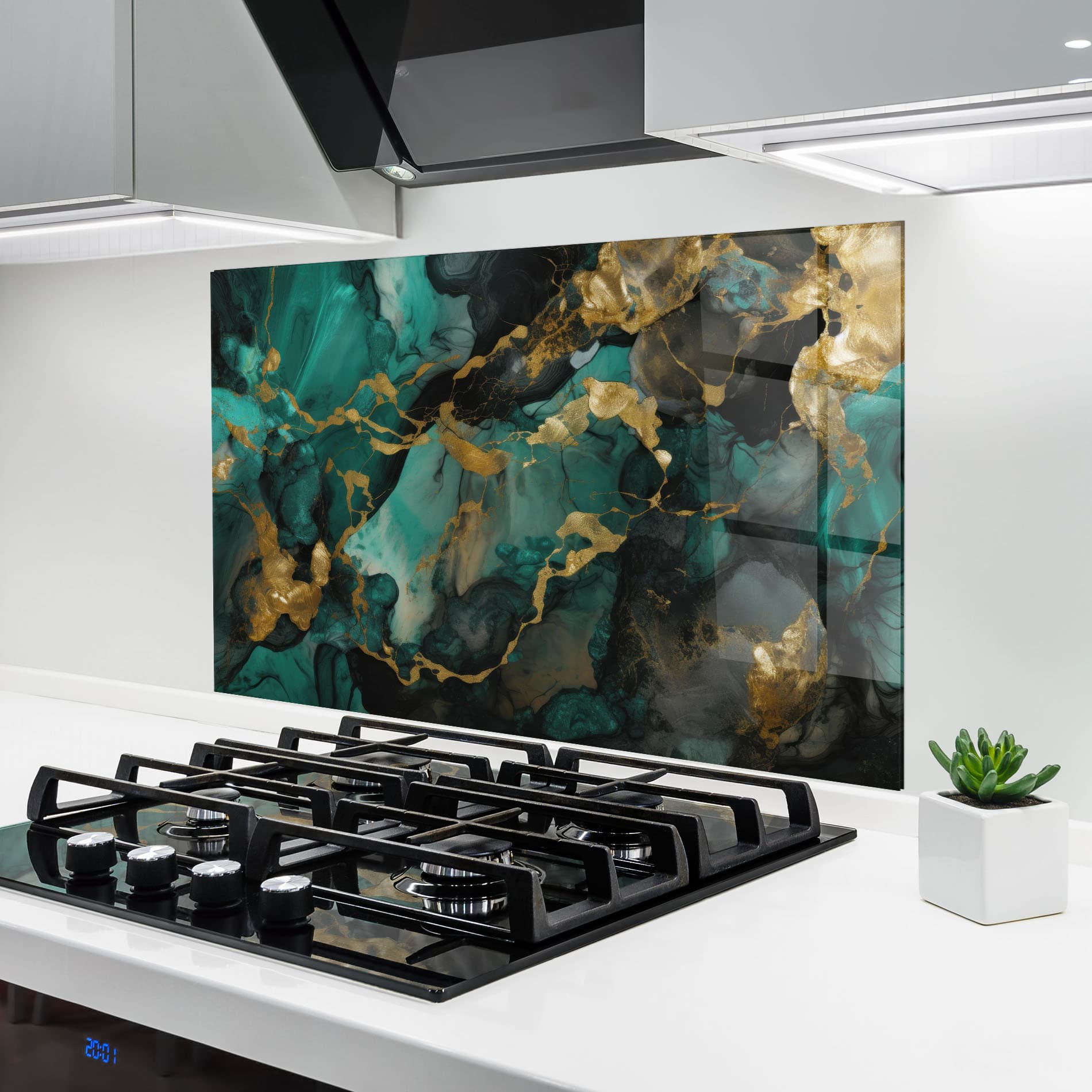 Panou Sticla Bucatarie Dark Green Golden Marble