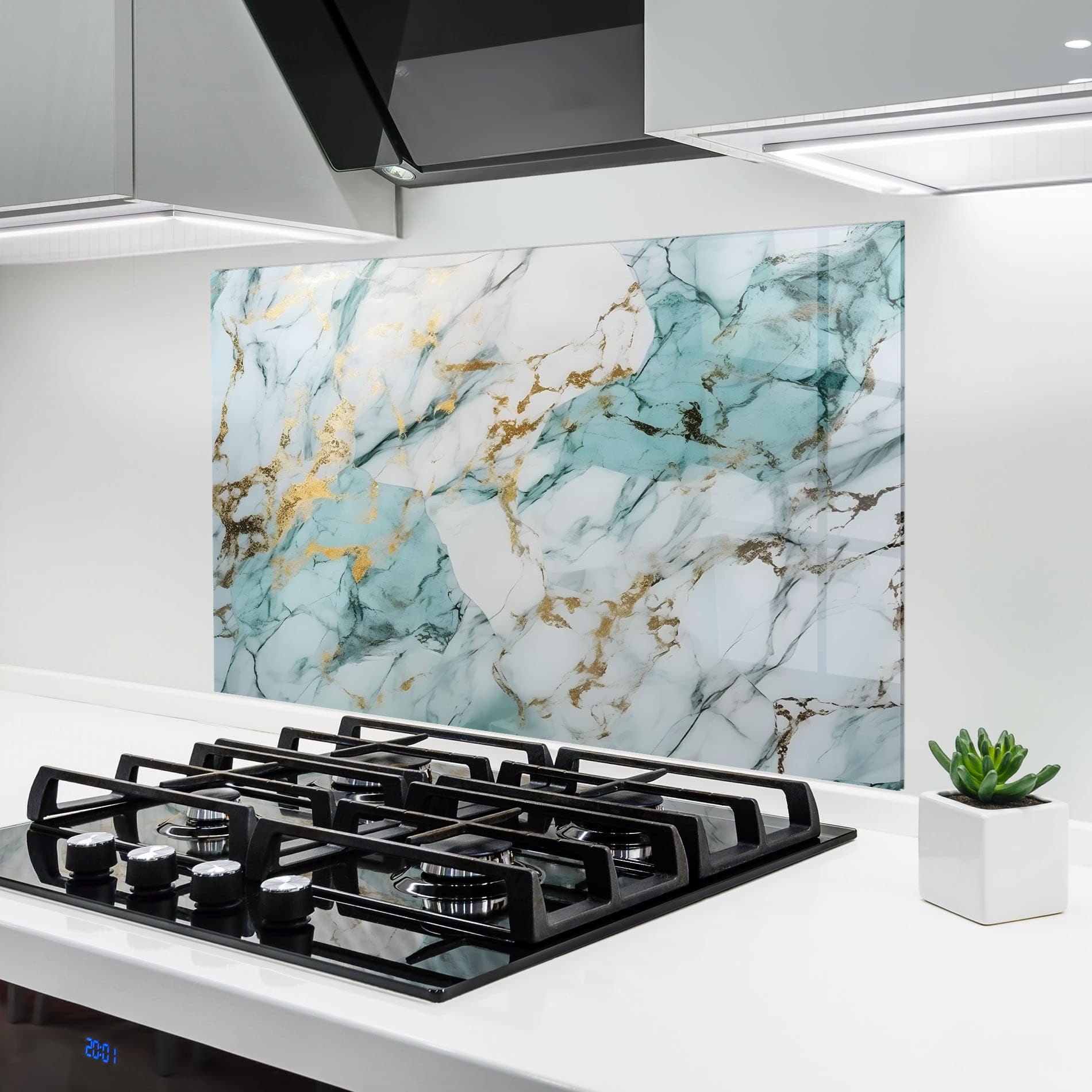 Panou Sticla Bucatarie Light Green Gold Line