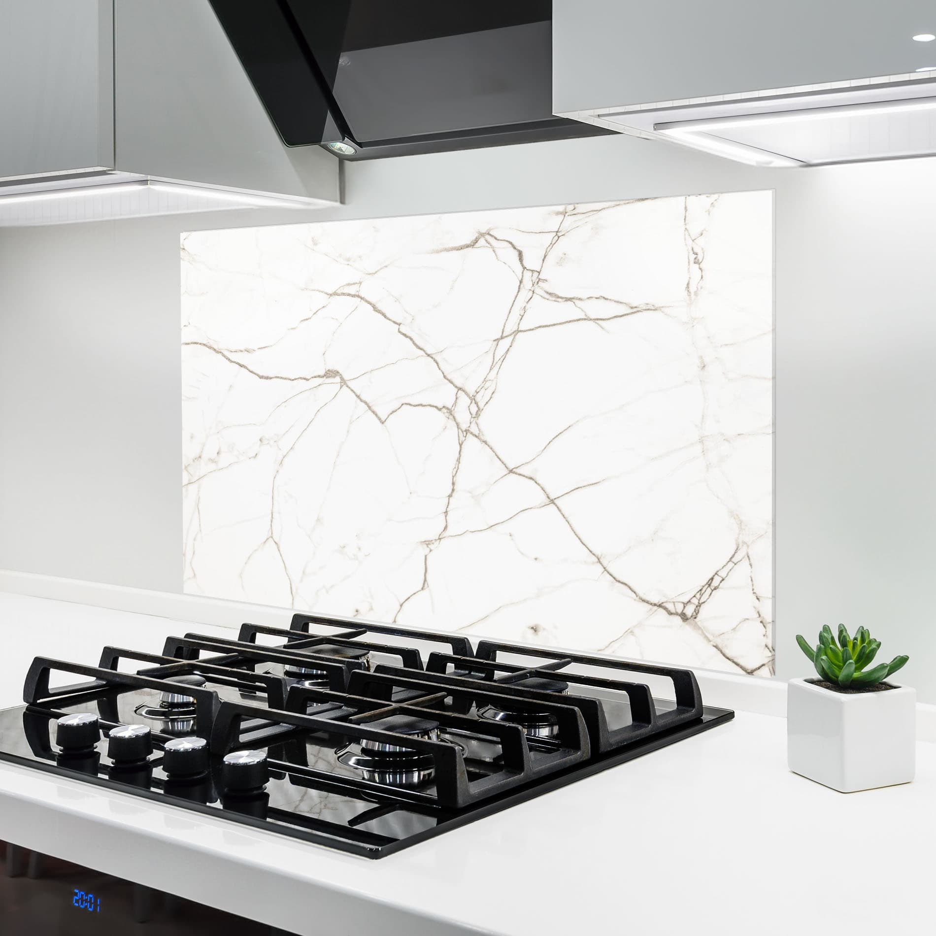 Panou Sticla Bucatarie White Brown Lines Marble