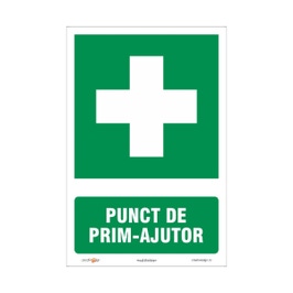 Semn Indicator Punct de prim ajutor, PVC, 20 x 30 cm